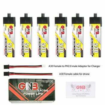 Batería LiHV 1S de 6 piezas Gaoneng de 3,8V y 530mAh con enchufe A30 para Sub250 Nanofly20 Emax Tinyhawk S BetaFPV Beta7