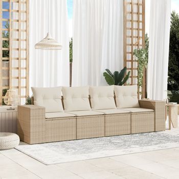 Conjunto De Sofás Jardín Con Cojines 4 Uds | Mueble Jardin Mesa Y Sillas Ratán Sintético Beige Cfw287865