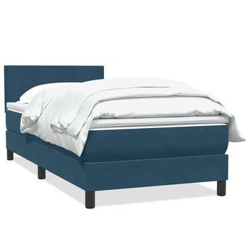 Cama Box Spring Con Colchón Terciopelo Azul Oscuro 80x220 Cm