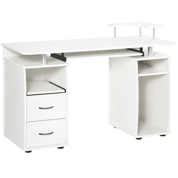 HOMCOM Escritorio con Estanterías Mesa de Ordenador con 2 Cajones Bandeja de Teclado Soportes para Monitor 120x55x85 cm Blanco   Aosom España