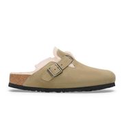 birkenstock para mujer 1028299 zuecos de piel boston shearling ajuste estrecho beige 38 plano ante ninguno casual