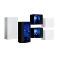 conjunto de muebles de salon switch sbiv r blanco y negro r led integrados  sistema push to open