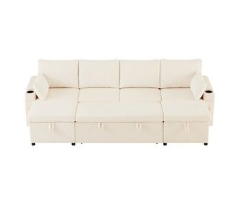 Sofá cama en u de 4 plazas - con reposavasos, almacenamiento y función de cama - beige