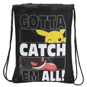 Pokémon - Mochila Saco Juvenil, Diseño Pokémon, con Asas Regulables, Color Negro (CyP Brands)