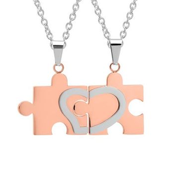 Colgantes de cadenas y piezas de puzzle bicolor acero inoxidable