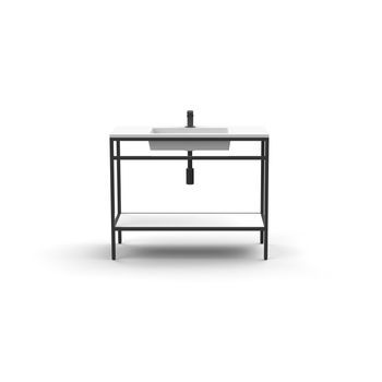 Mueble De Baño Con Estructura En Aluminio Color Negro - Lavabo De Resina Blanca - Balda Fenólica Acabado Blanco Mate  - Medidas 100 Cm (ancho) X 46 Cm (fondo) X 90 Cm (alto)