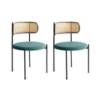 conjunto de 2 sillas retro asiento de tela estructura metalica negra respaldo de trenza vienesa verde andover