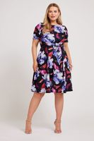 yours london vestido patinadora negro de flores azules mujer curvy y tallas grandes yours london