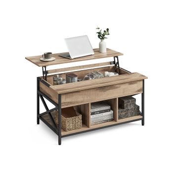 Mesa de Café con Tablero Elevable, Marrón Roble + Negro / 60 x 100 x (48-62) cm