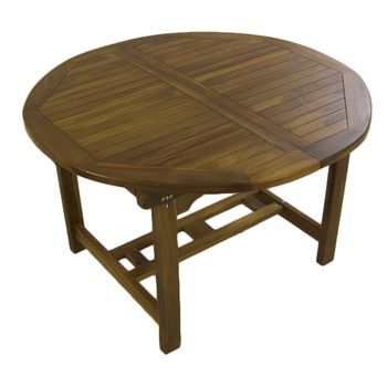 Mesa De Jardín Extensible 120 A 180 Cm De Madera Teca, Redonda, Madera Teca Grado A, Medidas 120 A 180x77 Cm, Tratamiento Al Agua Aplicado, Mesa Para Terraza De Teka, Mesa Extensible Teka
