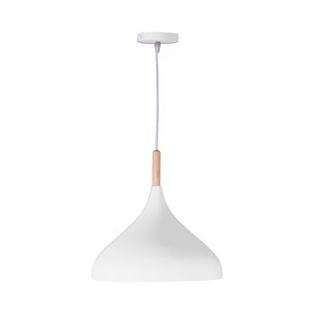 BEL AIR HOME - Lámpara Colgante Baviera - 1xE-27 (BOMBILLA NO INCLUIDA) - Diámetro 30 cm de Metal y Madera - Altura Ajustable (BLANCO)