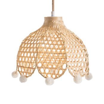 Lámpara Colgante De Ratán Con Base De Mimbre Y Pantalla Tipo Tambor Estilo Boho Luz Ambiental Natural Manyame