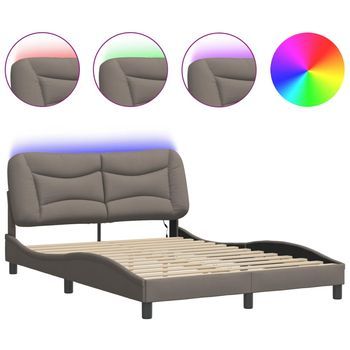 Estructura De Cama Con Luces Led Tela Gris Taupe 140x190 Cm