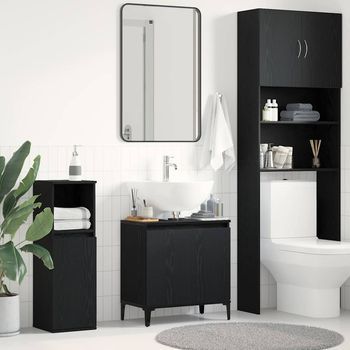 Vidaxl Gabinete De Lavabo Para Baño Roble Negro 58 X 33 X 60 Cm