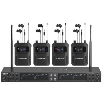 Sistema de Monitoreo Inalámbrico In-Ear Phenyx Pro PTM-33 de 4 Canales Mono con Soporte de Rack para Iglesia y Bodas