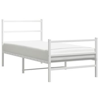 Cama Individual | Cama Para Adultos | Estructura Cama Metal Con Cabecero Y Estribo Blanco 90x190 Cm