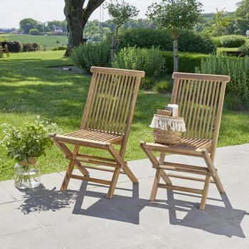 2 Sillas De Jardín Plegables De Madera De Teca Maciza Aceitada