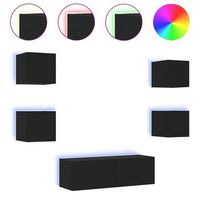 5 uds muebles tv de pared  mueble de salon  armario tv con luces led negro