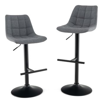 Costway Juego de 2 Taburetes de Bar con Altura Ajustable Giratoria de 360° Tapizadas con Respaldo de Tela Gris