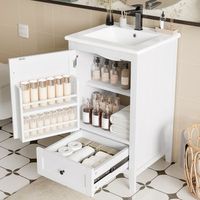 mueble de bano con lavabo - armario de pie - mdf y ceramica - blanco 51x46x85cm