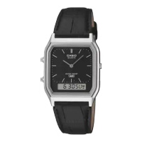 reloj casio modelo aq-230el-1aef con correa de cuero autentico y resistencia al agua para uso casual