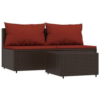 Conjunto Muebles De Jardín 3 Uds | Mesa Y Sillas Y Cojines Ratán Sintético Marrón