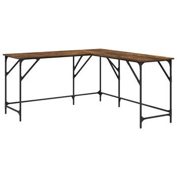 Escritorio Madera De Ingeniería Roble Ahumado 149x149x75 Cm Vidaxl