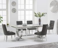 haven 180cm grey marble table with talia faux leather chairs - grey 4 chairs