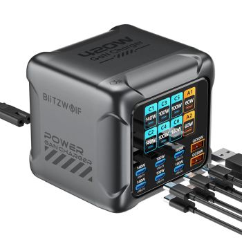 [GaN Tech] Blitzwolf® BW-S33 420W Cargador USB PD de 8 Puertos 6USB-C+2USB-A QC PD Pantalla Digital Carga Rápida Estació