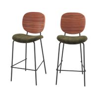 set de 2 sillas de bar de terciopelo verde kaki 655cm