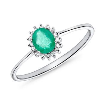 Anillo de esmeralda en oro blanco 14 quilates con diamantes