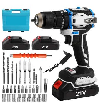 Taladro percutor inalámbrico 70N.M con motor sin escobillas, embrague 25+1, mandril de 13 mm, 2 velocidades, LED automático, taladro de impacto 3 en 1, taladro inalámbrico para bricolaje en el hogar