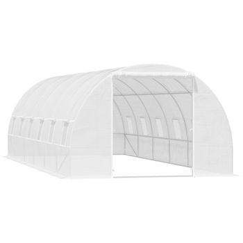 Outsunny Invernadero de Jardín 8x3x2 m Acero y PE 140g/m² Cultivo Plantas Tomates Verduras con 12 Ventanas y Puerta Enrollable Blanco   Aosom España