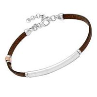 pulsera de cuero marron con bano de plata 925