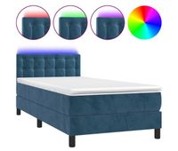cama box spring colchon y led terciopelo azul oscuro 90x190 cm botones