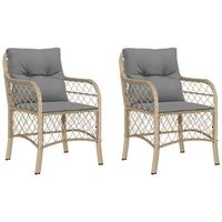 pack 2 uds sillones jardin  silla de jardin  silla de exterior con cojines ratan sintetico beige mezcla