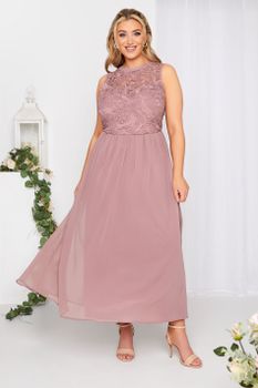Yours London Vestido Largo Rosa Sin Mangas Con Encaje, Mujer Curvy Y Tallas Grandes, Yours London