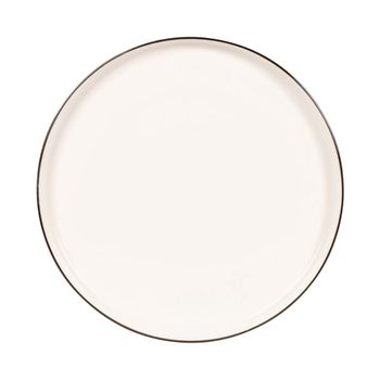 Plato de postre de porcelana blanca con borde negro