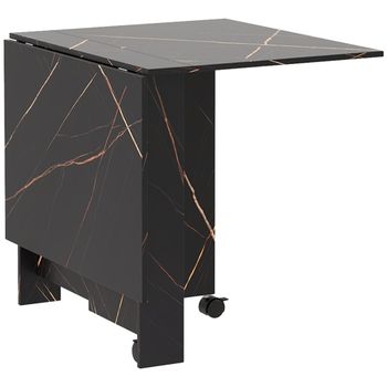 HOMCOM Mesa de Comedor Plegable con Paneles Abatibles y Ruedas Hasta 6 Personas Acabado Mármol 120x80x73 cm Negro   Aosom España