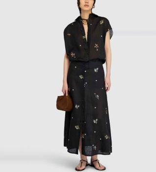 Semicouture para mujer. S6SN57 Camisa Elen negro (44), Casual, Lino, Manga corta