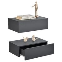 encasa set de 2 mesitas de noche de pared con cajon - gris oscuro - 46x30x15cm