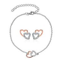 pulsera y pendientes corazones de plata 925 color rosado