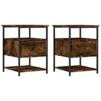 pack 2 uds mesitas noche  mesa auxiliar  mesilla madera ingenieria roble ahumado 40x42x56 cm