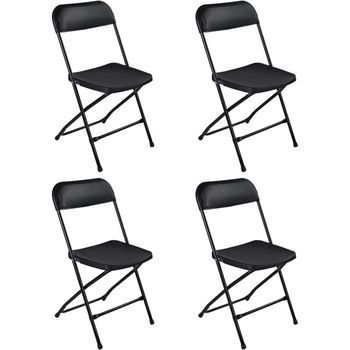 Pack De 4 Sillas Plegables De Plástico Con Estructura Metálica - Sillas Para Comedor, Patio, Cocina Y Camping