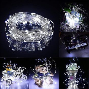Guirnaldas De Luces Solares, Luces Solares Para Exteriores Con 100 Led, Alambre De Cobre Plateado De 33 Pies, 8 Modos, Impermeables, Para Exteriores,