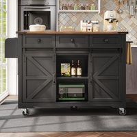 isla de cocina encimera extraible 2 puertas correderas 3 cajones con ruedas color negro