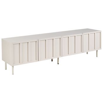 Mueble Tv Moderno Sala De Estar Dormitorio 4 Puertas Mdf Patas De Metal Tono Cachemira Beige Claro Clunes