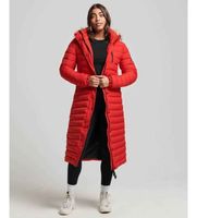 superdry para mujer w5011565a abrigo largo acolchado con capucha fuji rojo s casual poliester reciclado sostenible