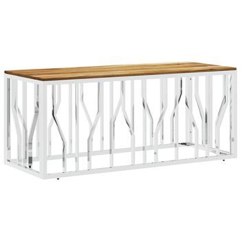 Mesa De Café - Mesa De Centro Acero Inoxidable Y Madera Maciza Acacia Plateada