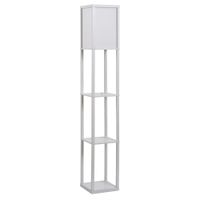 homcom lampara de pie de madera con estantes para almacenaje diseno elegante para salon dormitorio bombilla e27 40w 26x26x160 cm blanco   aosom espana